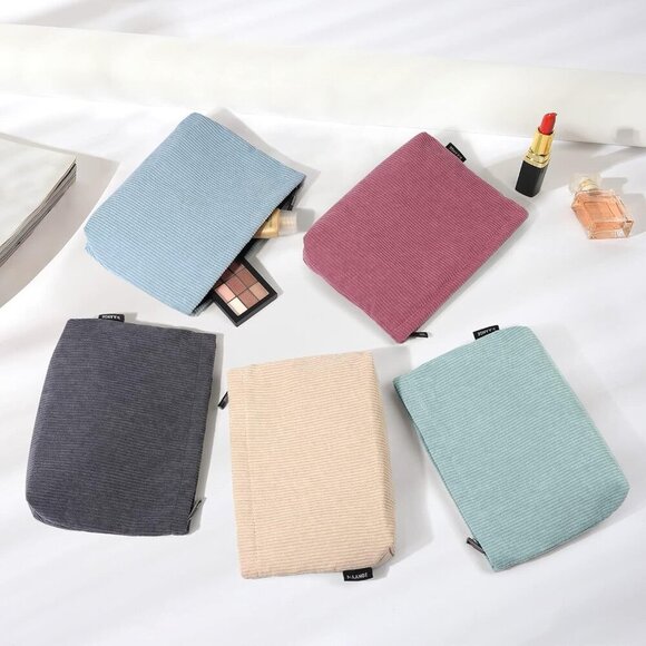 Small Makeup Bag For Purse, Travel Cosmetic Bag Makeup Pouch Corduroy Portable V - Picture 7 of 7